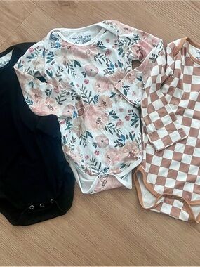 Lot of THREE Copper Pearl Long-Sleeve Baby One-Pieces, size 12-18 months